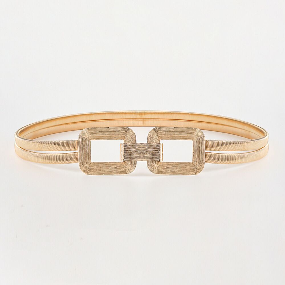 Golden Double Elastic Women's Belt With Buckle, Casual Spring Metal Waist Chain For Dresses And Coats_voghion.com