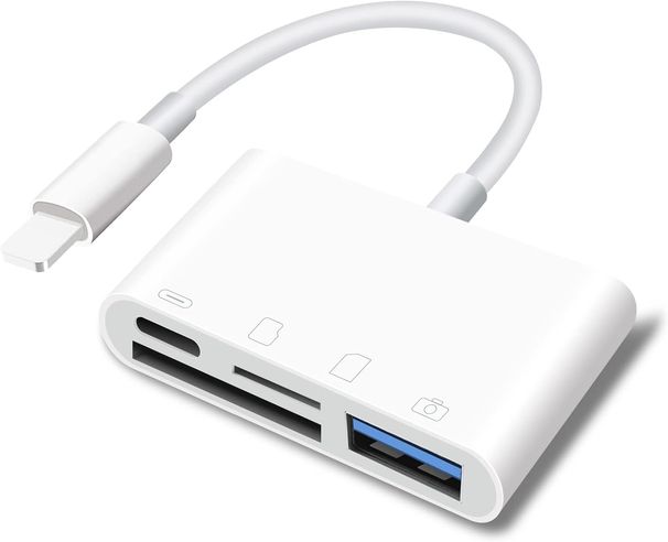 SD iPhone, camera 4-in-1 female OTG SD/TF card, storage card reader USB adapter suitable for iPhone with charging port,_voghion.com