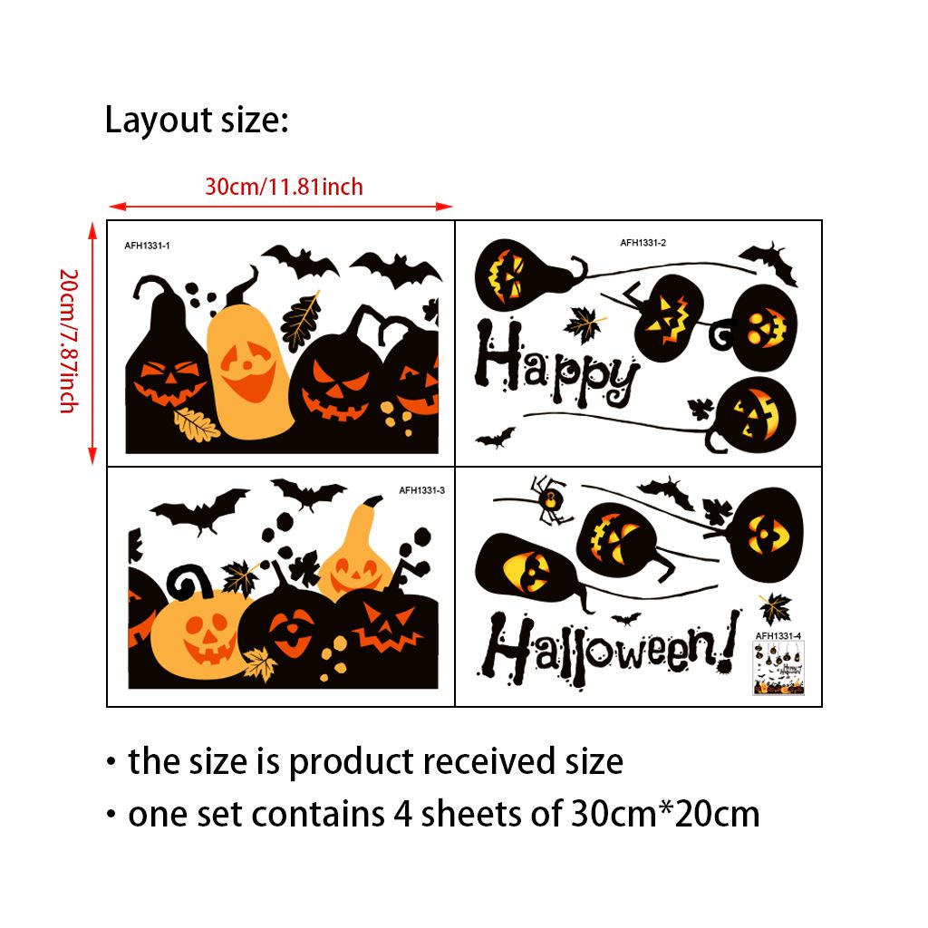 Adesivi da parete per decorazioni natalizie con zucca e pipistrello, per Halloween, soggiorno_voghion.com