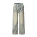 Men's Clothing spring and summer new high street vibe retro dirty yellow washed straight design casual pants men's jeans_voghion.com