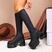 Plus Size 2025 Neue lange Beinwärmer aus hautfreundlichem, schlichtem und modischem Material mit dicker Sohle und klobigem Absatz für Herbst und Winter für Damen_voghion.com