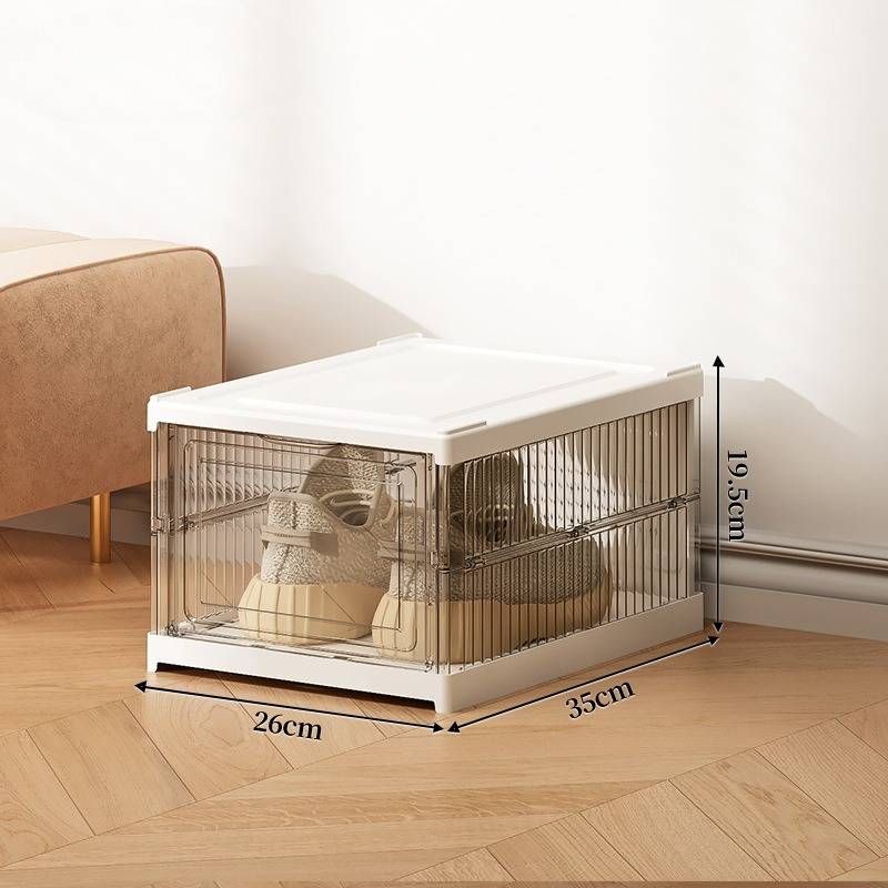 Boîtes de rangement à chaussures transparentes, sans assemblage, empilables, pliables, en plastique, avec couvercles, épaisses et transparentes_voghion.com