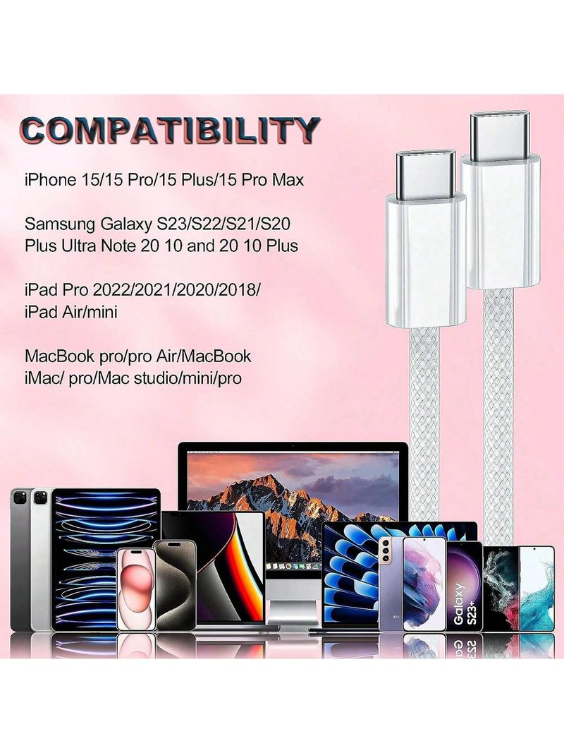 1-2pcs 3.3ft/100cm High Efficiency Braided Data Cable, Fast Charging Compatible With Iphone 16/15 Series, S25/S24/S23/S22/S21/S20 Ultra Plus,_voghion.com