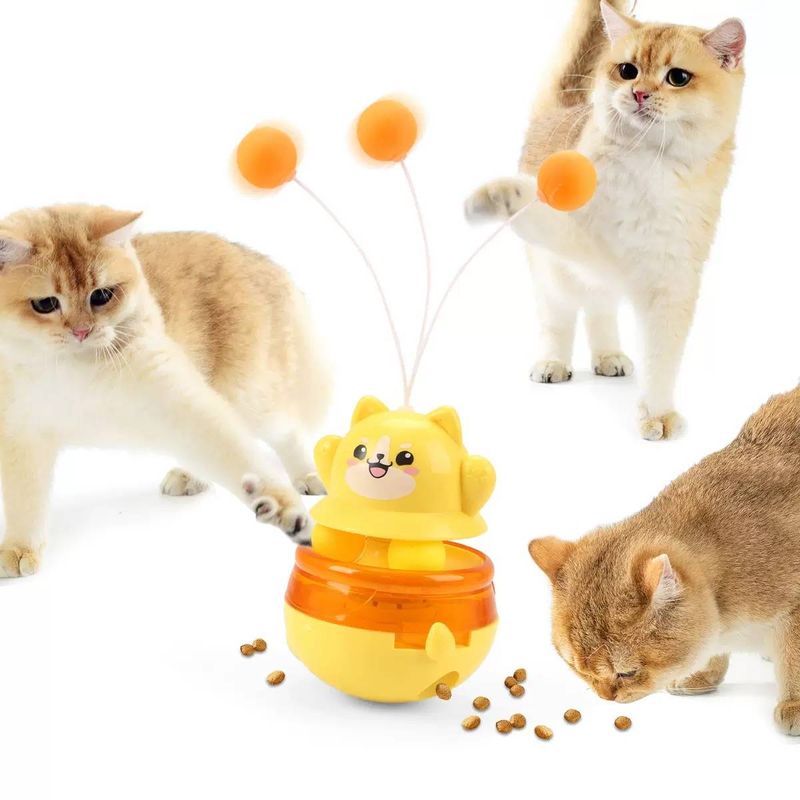 Cat Wobbler Treat Dispenser Toy - Interactive Food Puzzle Ball With Freeze - Dried Snacks ,fun Taeser Wand , Self - Paly Boredom Buster For Pets_voghion.com
