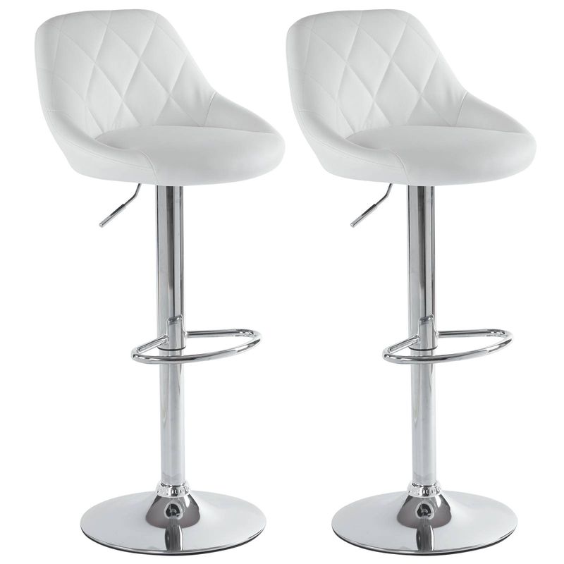 2er-Pack höhenverstellbare Barhocker mit Drehfuß - weiße Thekenhocker aus PU-Leder, höhenverstellbar, für Küche/Bar/Büro_voghion.com