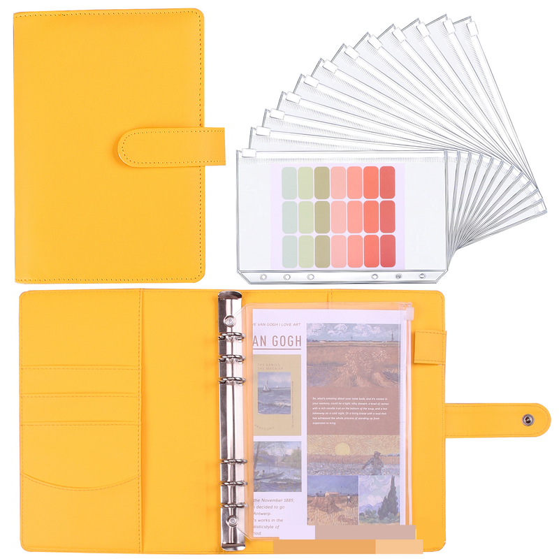 Refillable Notebooks A6 Binder Zipper Bag Macaron Notebook Leather PU Loose Leaf Cash Budget Handbook_voghion.com