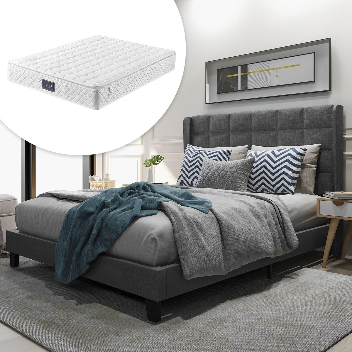 Doppelbett 140x200cm mit Federkernmatratze, grau-linienfarbig, mittlere Härte_voghion.com