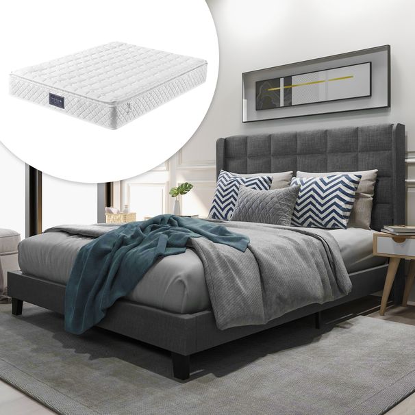 Doppelbett 140x200cm mit Federkernmatratze, grau-linienfarbig, mittlere Härte_voghion.com