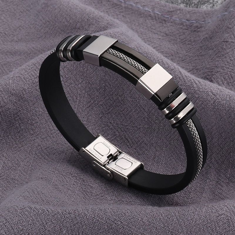 Accessories Silicone Titanium Men's Hip Hop Punk Style Stainless Steel Exaggerated Bracelet_voghion.com