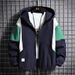 Giacca a vento unisex con cappuccio color-block – Giacca oversize alla moda per uomo e donna, cappotto casual leggero con cerniera (beige/blu navy/nero, S-3XL))_voghion.com