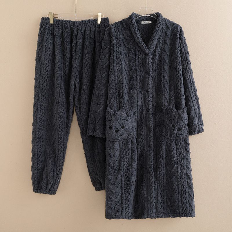 Women's Clothing Plush couple thickened nightgown pajamas suit men autumn and winter plush large size long flannel home_voghion.com