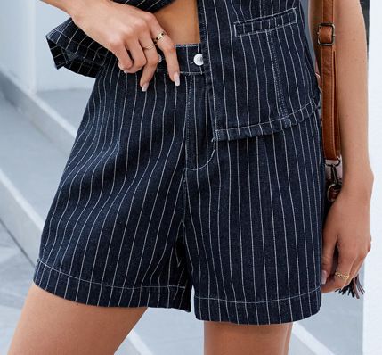 Damenbekleidung Sommer Neue gestreifte Casual Denim Shorts Anzug_voghion.com