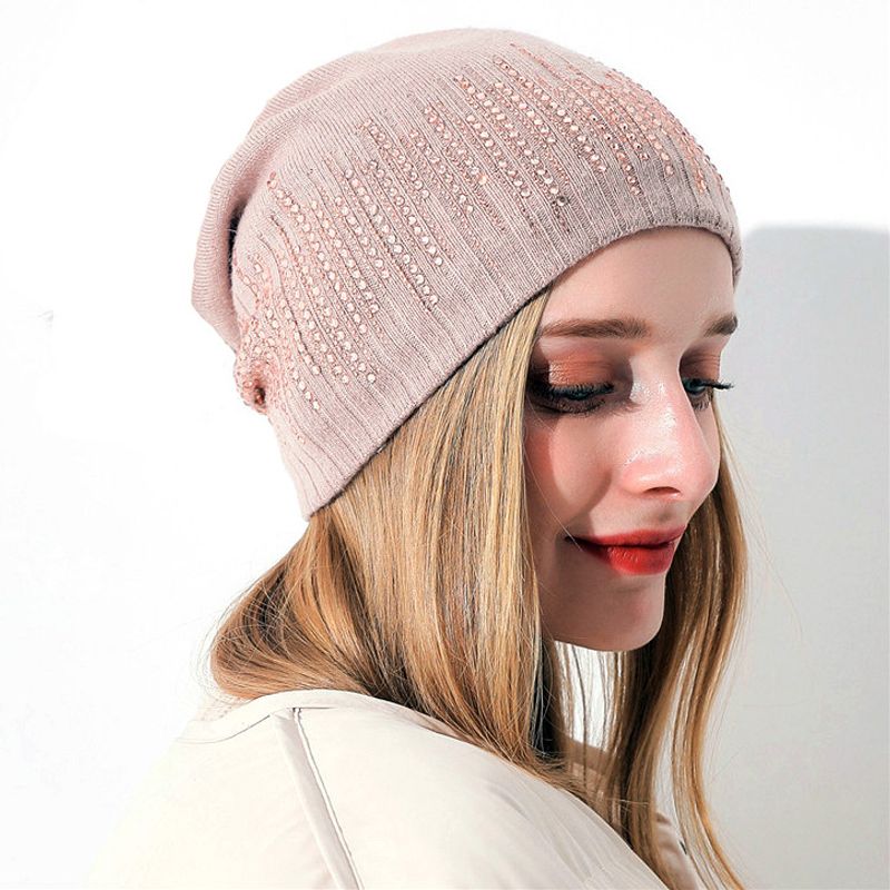 New Cashmere Knitted Hat Women's Sequin Embroidered Beanie Hat Fashion Hat Women's Autumn and Winter Thermal Hat_voghion.com