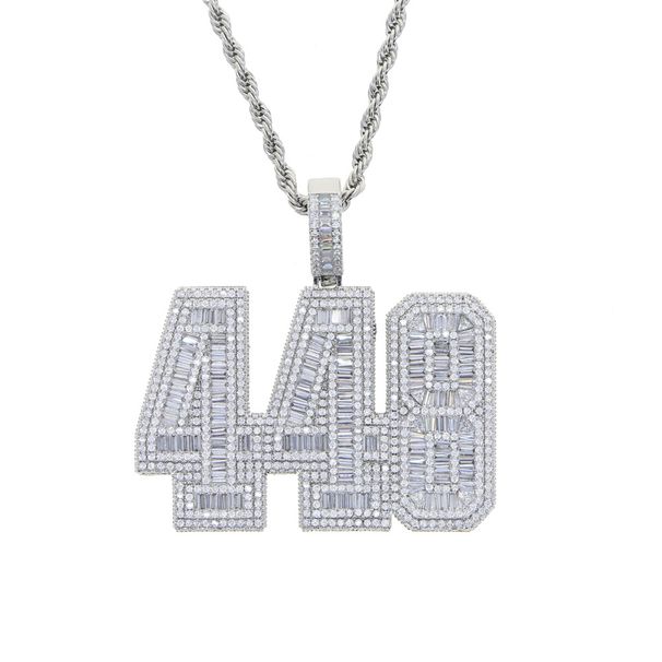 Collana con ciondolo hip hop in stile punk da uomo con dettagli in diamanti, numero 448, catena intrecciata placcata in argento/oro, lunghezza 61 cm_voghion.com
