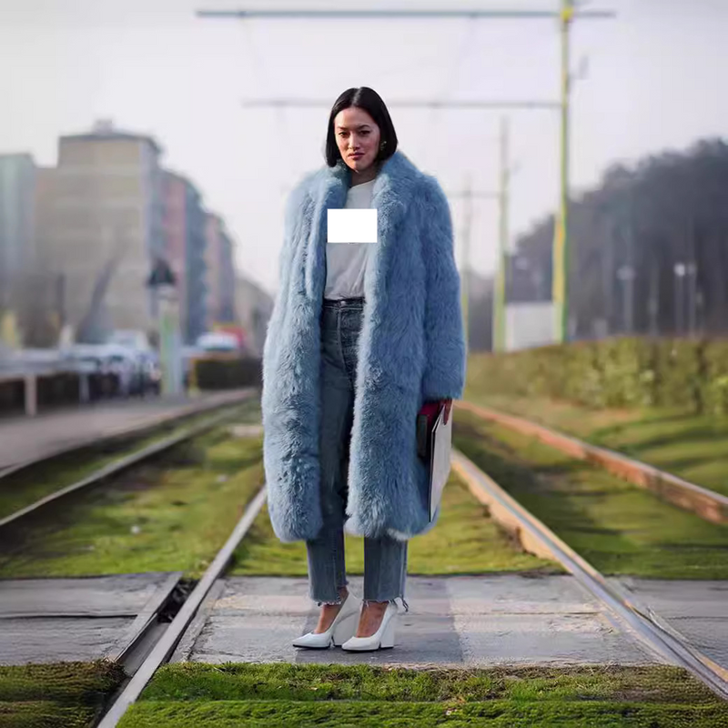 Damenbekleidung neuer langer Pelzmantel modische Street Fashion Herbst und Winter Pelz Revers Pelzmantel Frauen_voghion.com