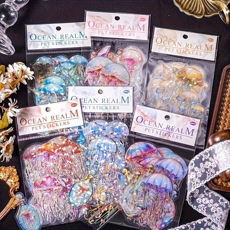 120pcs/6pack Sparkling Ocean Themed Stickers, Waterproof And Reusable - Perfect For DIY Projects, Scrapbooks, Water Bottles, Greeting Cards_voghion.com