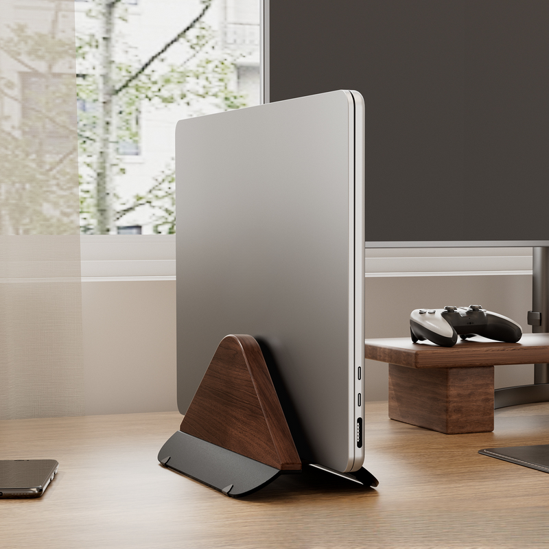 Adjustable Vertical Laptop Stand For Desk, Wooden Laptop Holder_voghion.com