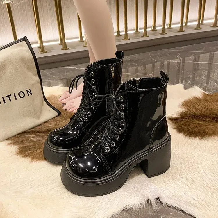 Women's Casual Leather High Heel Ankle Short Boots A64b_voghion.com