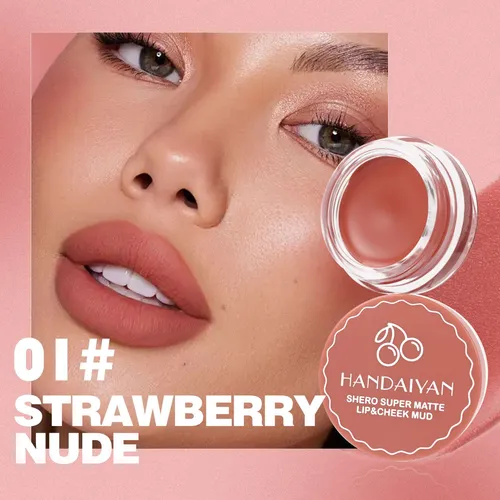HANDAIYAN Matte Lip Mud, langdurig en waterdicht, voor twee doeleinden geschikt, voor lippen en wangen, fluweelzachte textuur voor een soepele applicatie_voghion.com