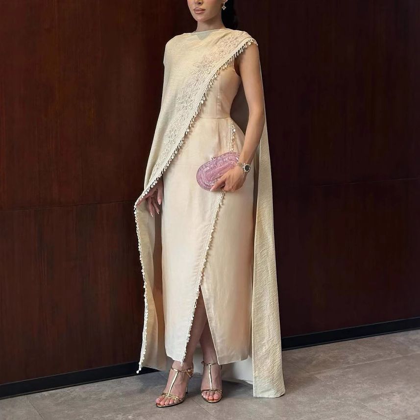 Women's Clothing Elegant Two-Piece Formal Robe Set With Metallic Embroidery - Floor-Length Sleeveless Dress For Women's Coming Of Age Ceremony_voghion.com