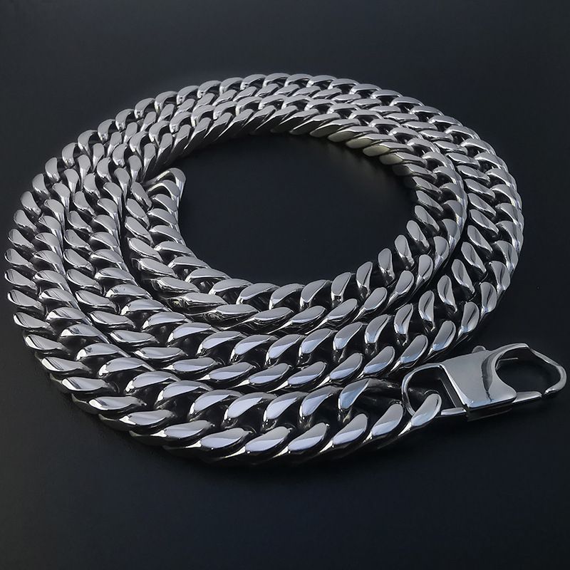 Hip Hop Stainless Titanium Steel Cuban Double Buckle Polished Chain Trendy Men's Necklace_voghion.com
