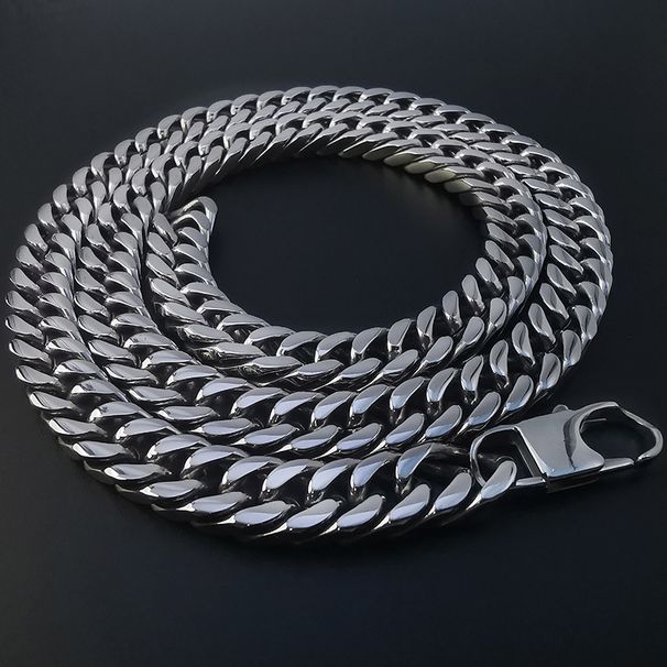 Hip Hop Stainless Titanium Steel Cuban Double Buckle Polished Chain Trendy Men's Necklace_voghion.com