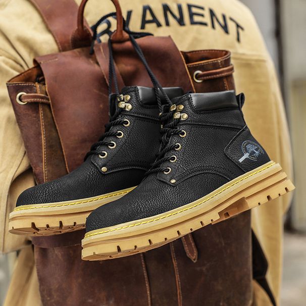 Stivali da lavoro antiscivolo da uomo - Stivali alti da esterno Martin con soletta in EVA ammortizzata, tomaia in PU resistente e suola in gomma antiscivolo per l'escursionismo_voghion.com