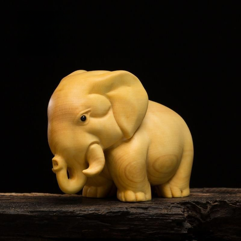 Boxwood Three Treasures Rhino Hippo Elephant Handheld Piece Handmade Carving Home Desk Ornament_voghion.com