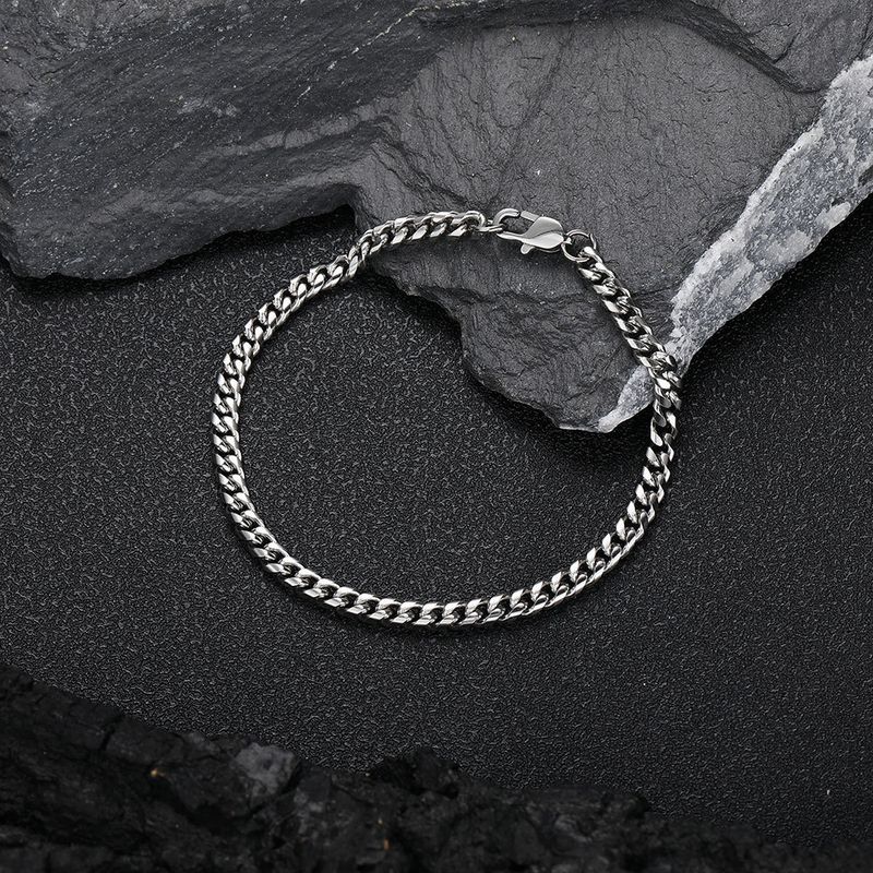 Gold Stainless With D-Shaped Clasp, Polished And Encrypted Titanium Steel Cuban Chain, Men's Bracelet Accessory_voghion.com