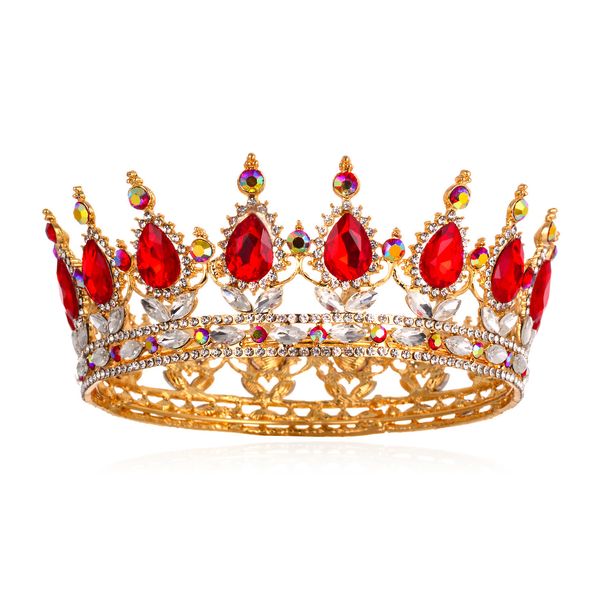 High End Luksus Krystal Brude Hovedbeklædning Legering Stor Rund Krone Bryllup Hår Tilbehør Banket Hår Krone_voghion.com