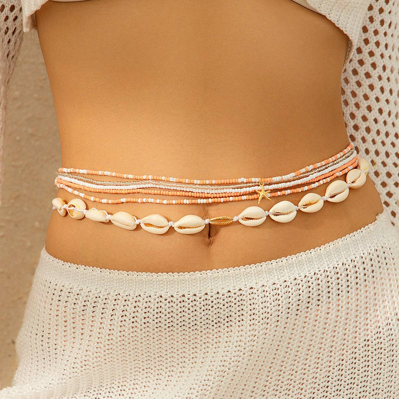 Belt 1PC Bohemian Style Vintage Fashion Resort Style Shell Rice Bead Belt Chain Starfish_voghion.com