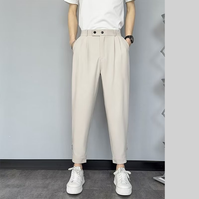 Men's Clothing Skinny Nine Point Pants Men's Casual Pants Suit Pants Ins Handsome Skinny Pants All Match_voghion.com