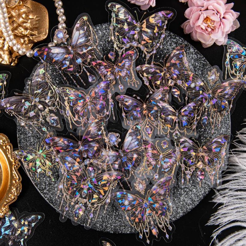20 Pieces/pack Butterfly Decoration PET Stickers Retro DIY Manual Materials Clipping Tags Diary Planner_voghion.com