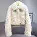 Women's Faux Shearling Jacket – Winter Short Puffer Coat With Fur Collar (White/Mauve, S/M/L)_voghion.com