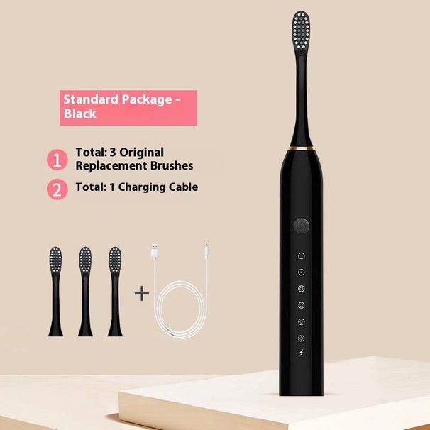 Elektrische Schallzahnbürste – Ultraweiche Borsten, 5 Modi, 30-Tage-Akku, USB-Aufladung (Weiß/Schwarz/Pink, 3 Bürstenköpfe + Reiseetui-Option)_voghion.com