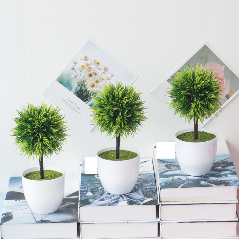 Simulation flower pot plant a fork of phoenix grass ball small tree bonsai plastic flower green plant flower potted flower decoration ornaments_voghion.com