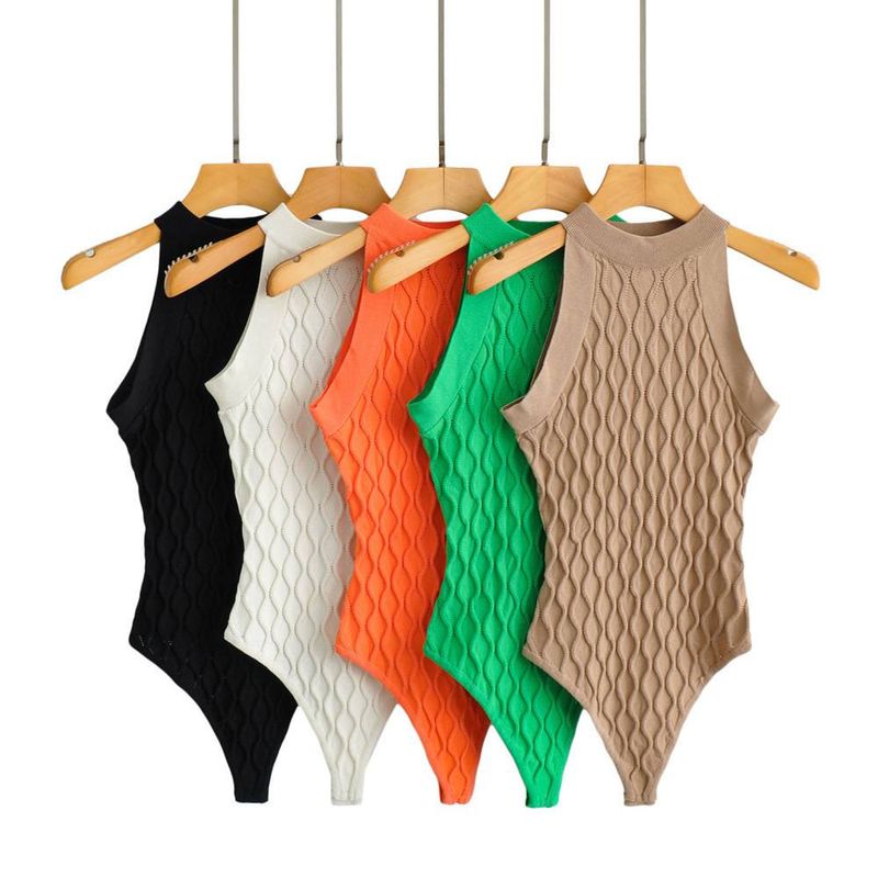 Women's hollow tight spring new elastic sleeveless knitted jumpsuit ins trend_voghion.com