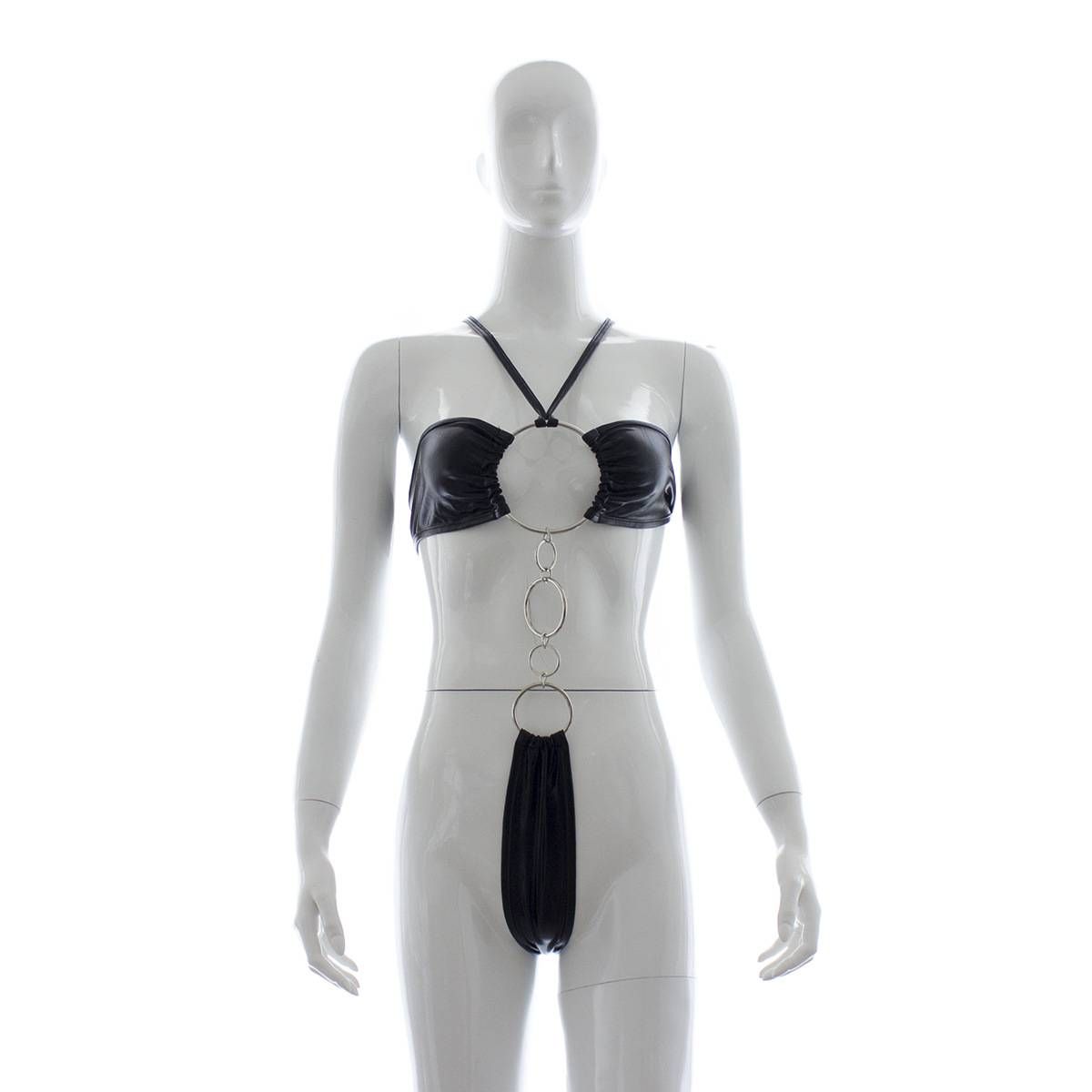 Produits sexuels en cuir verni avec anneau en fer, vêtements décontractés_voghion.com