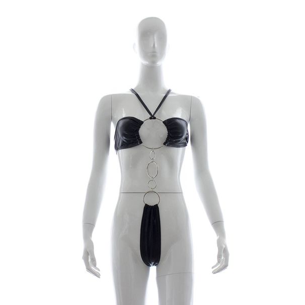 Produits sexuels en cuir verni avec anneau en fer, vêtements décontractés_voghion.com