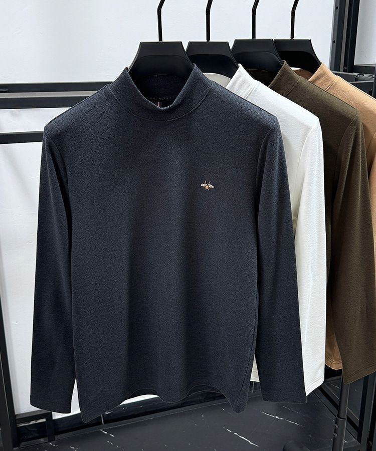 Premium Double-Layer Fleece Sweatshirt For Men – Slim-Fit Thermal Base Layer With Brushed Micro Velvet Interior, Semi-Turtleneck Winter Pullover_voghion.com