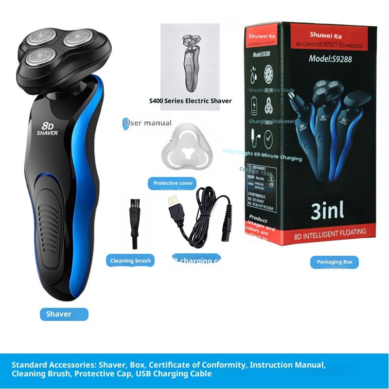 3-in-1 Electric Shaver For Men, Waterproof Rotary Shaver With 3D Floating Blades, USB Rechargeable, 60-Min Runtime, Ultra-Quiet Design_voghion.com