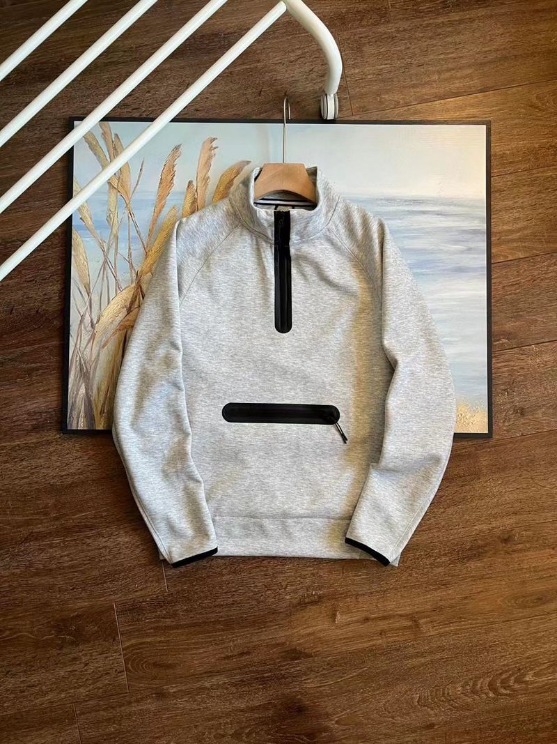 Men's Clothing loose sports stand collar pullover half zip sweatshirt_voghion.com
