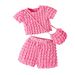 Ensemble d'été pour enfants, haut à manches courtes + short + sac à carreaux à bulles solides, couleur bonbon, ensemble pour filles_voghion.com
