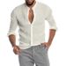 Cotton Linen Hot Sale Men's Long-Sleeved Shirts Summer Solid Color Stand-Up Collar Casual Beach Style Plus Size_voghion.com
