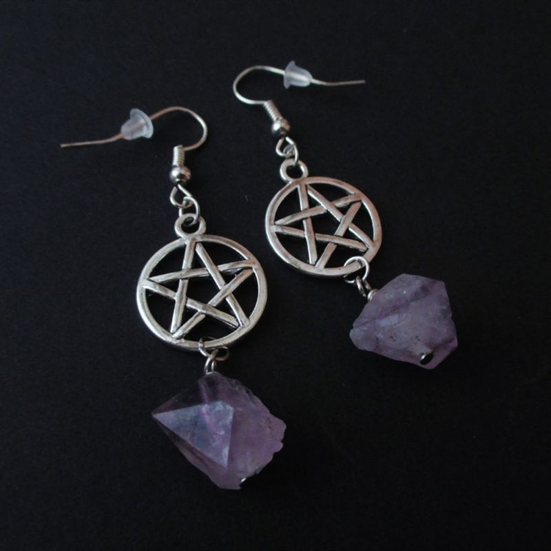 Gümüş pentagram Ay ametist küpe_voghion.com