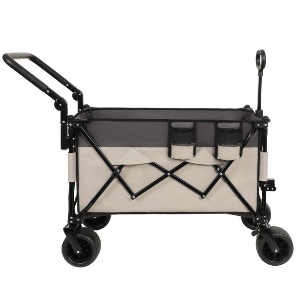 Multi-Functional Push-Pull Folding Wagon Cart With Rotating Handle & 360° All-Terrain Wheels – Heavy-Duty, Adjustable Design, Large Capacity For Transport, Groceries, And Outdoor Use, Khaki- Gray_voghion.com