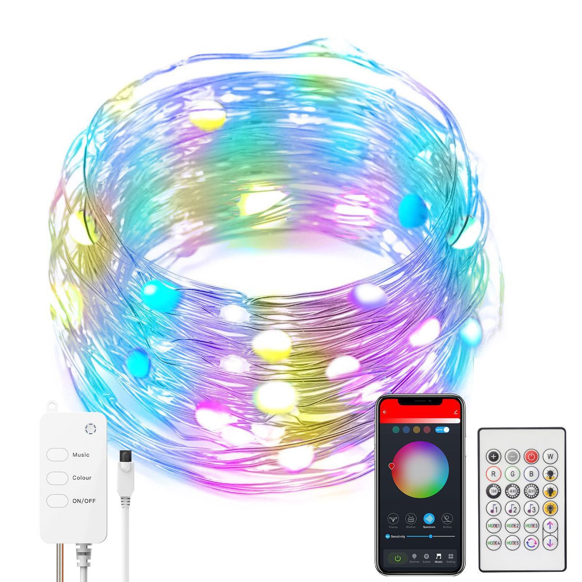 Tuya Point Control Smart Light String Wifi Control Weihnachtsfeiertagsdekorationslicht mit Kupferdraht Dual Mode Bluetooth USB-Lichterkette_voghion.com