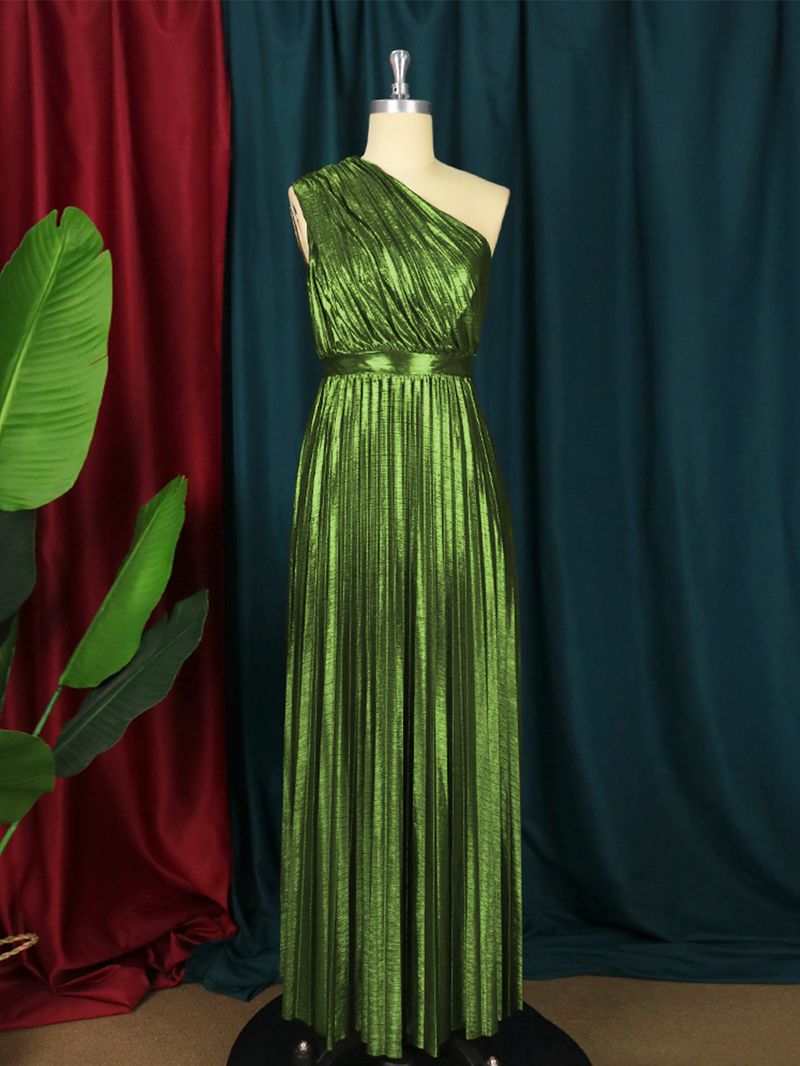Women's Clothing new one shoulder backless long skirt large hem skirt pleated dress for women ruched dress_voghion.com