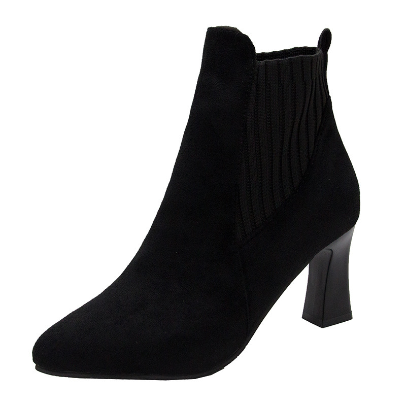 Sock for women in autumn and winter 2020, new pointed thick high heels, internet famous slim boots, elastic short leg_voghion.com