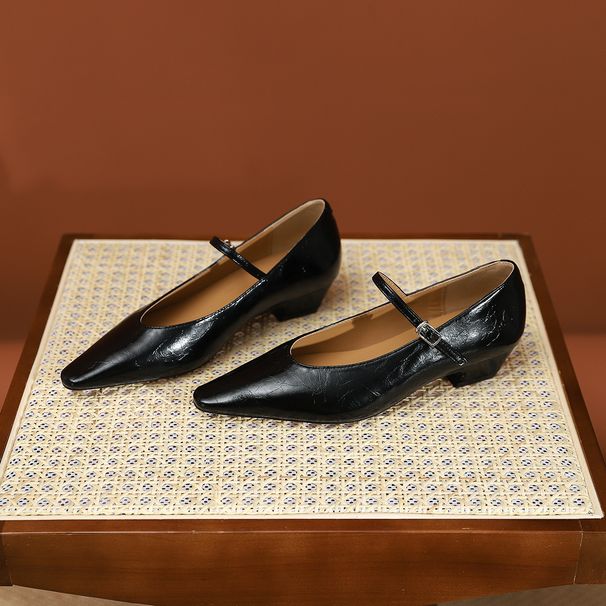 807-1 French Style Soft Leather Comfortable Pointed Toe Chunky Heel Single New Versatile Elegant Simple Professional_voghion.com